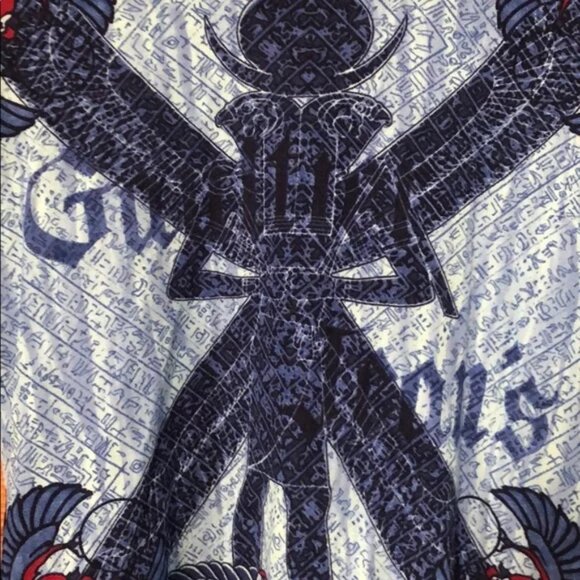 New vintage Gaultier Egyptian scarab mesh semi-sheer Y2K 90's microprint blouse - Picture 8 of 16